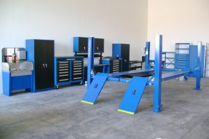 garage work center with blue steel
